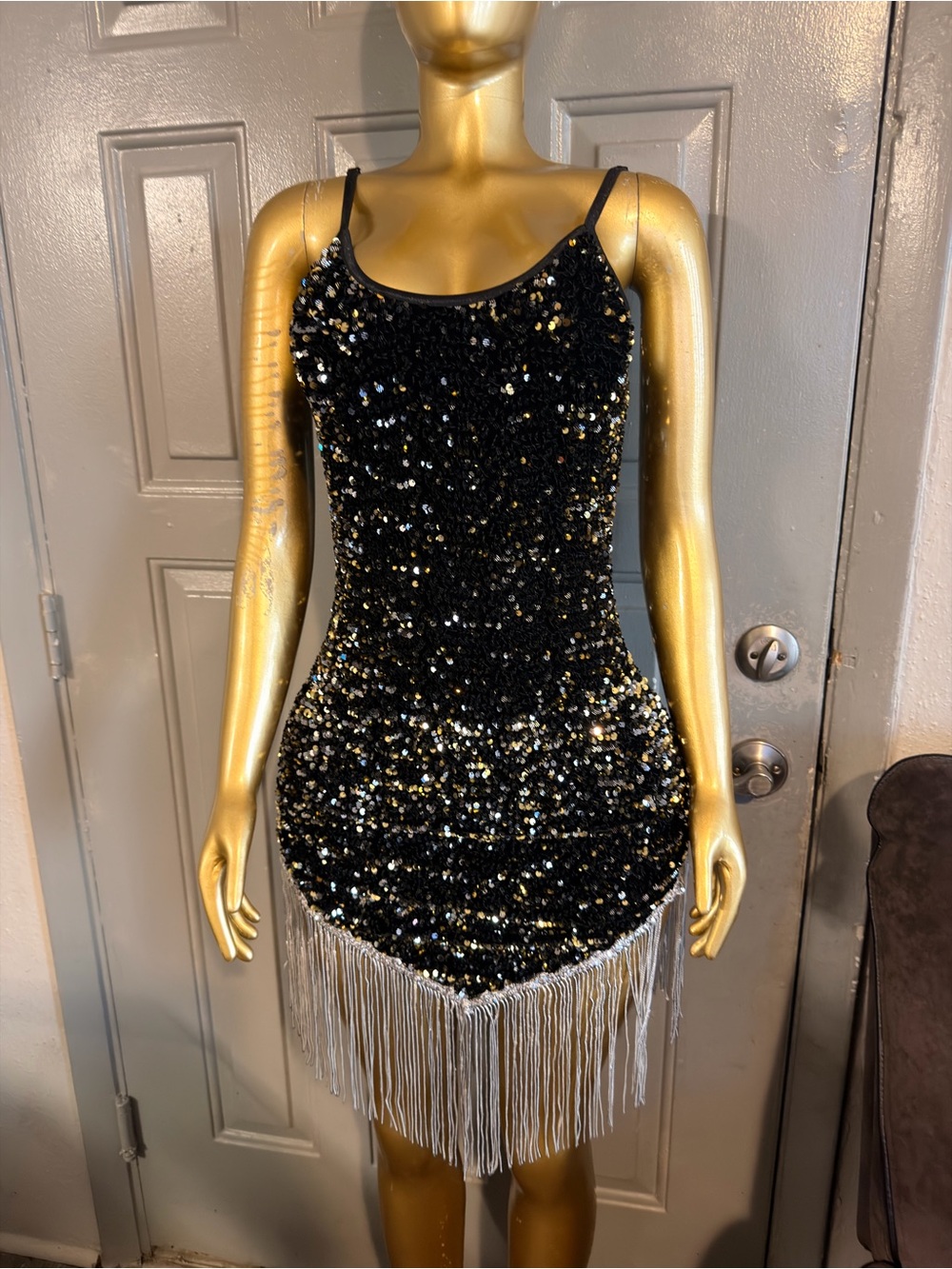 Black Sequin Fringe Party Dress - Spaghetti Strap Cocktail Dress